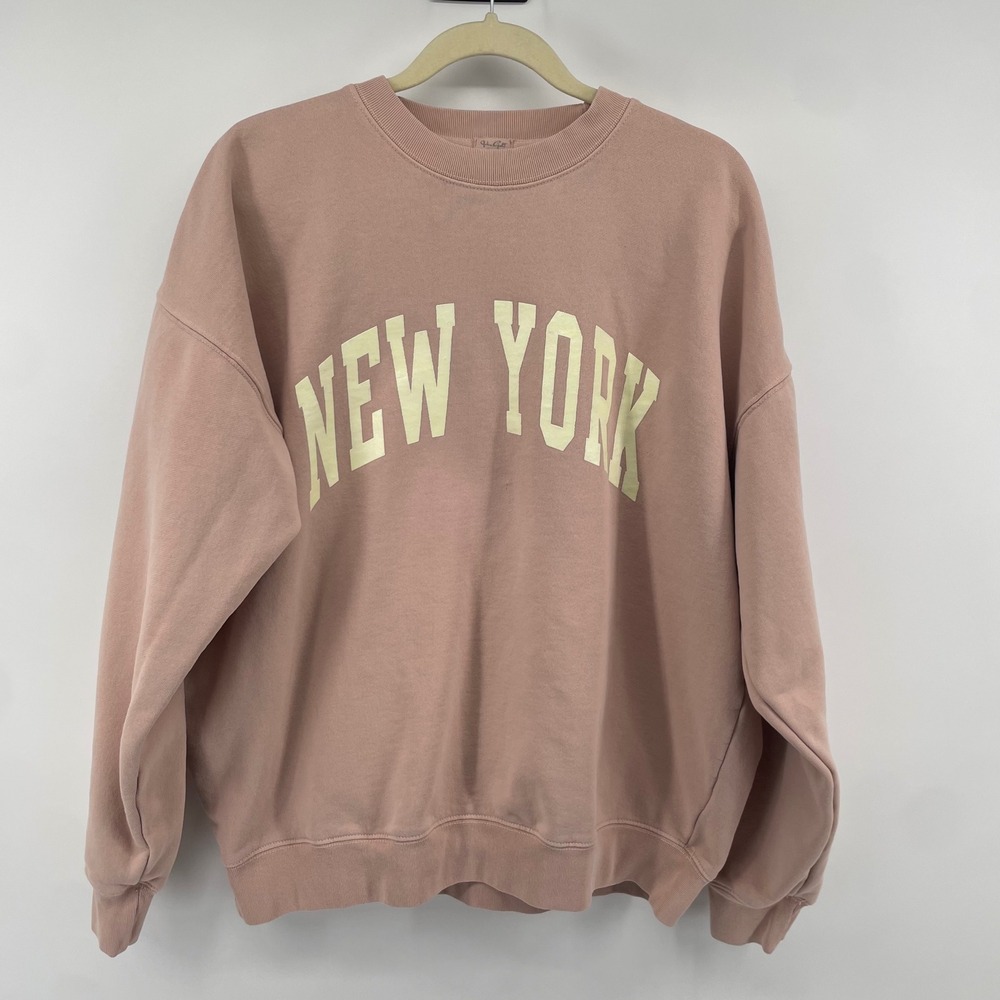 John Galt Sweatshirt Women OS Pink New York Graphic Oversized Crewneck MJB033